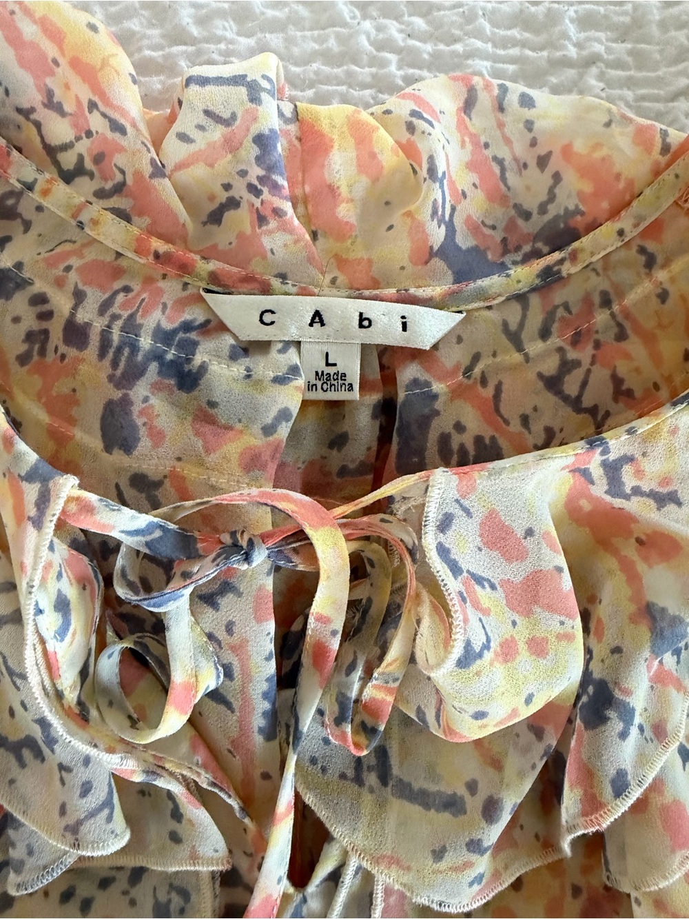 CAbi Yellow Multi Ruffled Tie-Front blouse - Picture 3 of 5
